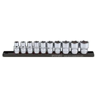 Socket set 1/2" 6-point on rail 10-pcs.