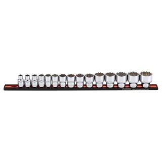Socket set 1/2" 12-point on rail SAE 15-pcs.