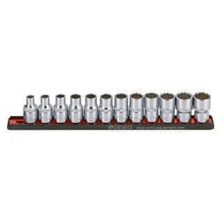 Flank socket set 1/2" 12-point on rail 12-pcs.