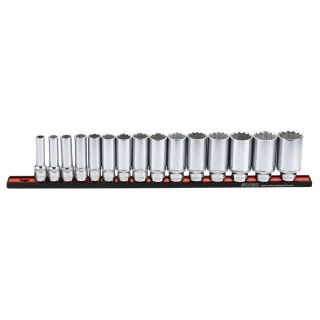 Flank socket set 1/2" 12-point deep SAE 15-pcs.