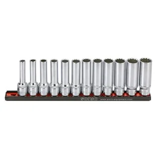 Flank socket 1/2" 12-point deep on rail 12-pcs.