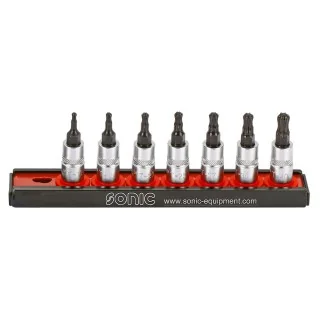 Bit socket set 1/4" TX with ball end on rail 7-pcs.