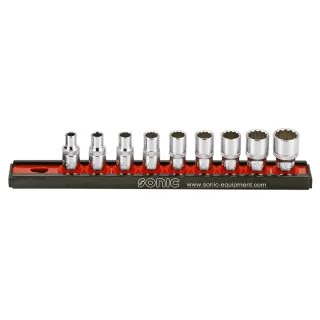 Flank socket set 1/4" 12-point on rail SAE 9-pcs.