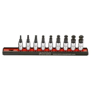 Bit socket set 1/4" hex with ball end on rail 9-pcs.