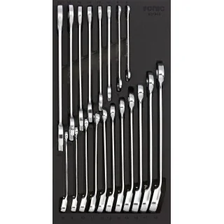 Reversible ratcheting and open wrench set SFS-S 19-pcs.