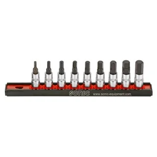 Bit socket set 1/4" hex on rail 9-pcs.