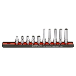 Flank socket set 1/4" TX-E on rail 10-pcs.