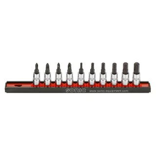 Bit socket set 1/4" on rail 10-pcs