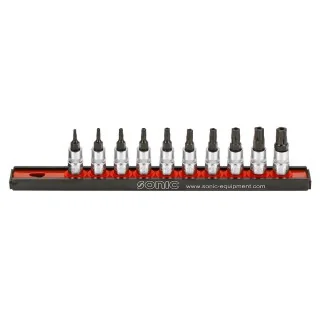 Bit socket set 1/4" TX tamperproof on rail 10-pcs.