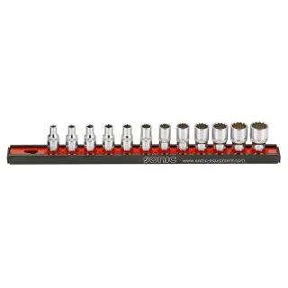Flank socket set 1/4" 12-point on rail 12-pcs.