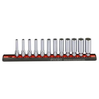 Flank socket set 1/4" 12-point deep on rail 12-pcs.