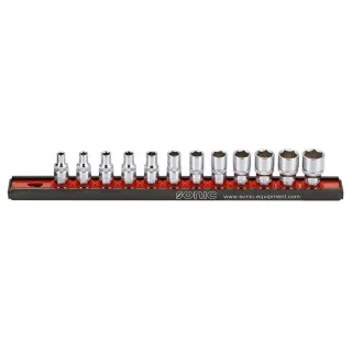 Flank socket set 1/4" 6-point on rail 12-pcs.