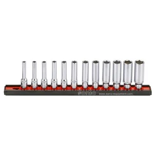 Flank socket set 1/4" 6-point deep on rail 12-pcs.
