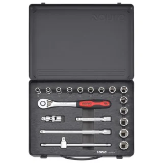 Socket set in metal case 1/2'', 19-pcs
