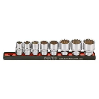 Flank socket set 3/8" on rail SAE 8-pcs.