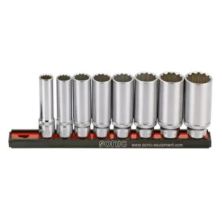 Flank socket set 3/8" deep on rail SAE 8-pcs.