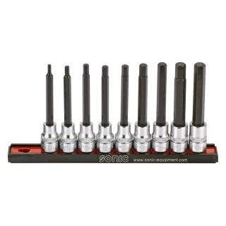 Bit socket set 3/8" hex long on rail 9-pcs