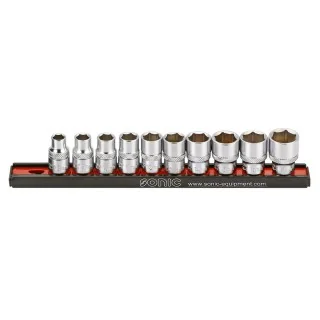 Flank socket set 3/8" on rail 10-pcs.