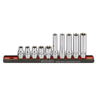 Socket set 3/8" TX-E on rail 10-pcs.