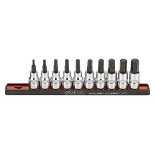 Bit socket set 3/8" hex on rail 10-pcs.