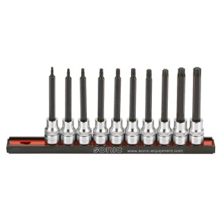 Bit socket set 3/8" TX long on rail 10-pcs.
