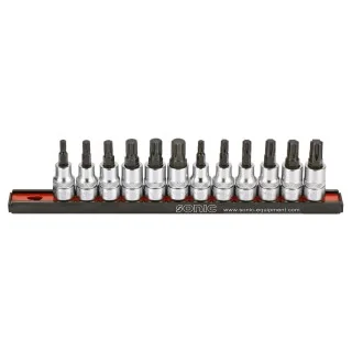 Bit socket set ribe and triple square 3/8" on rail 12-pcs.