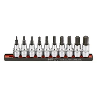 Bit socket set 1/2" hex on rail 10-pcs.