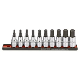 Bit socket set 1/2" hex on rail SAE 10-pcs.